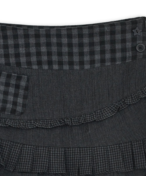 CHECK RUFFLE MINI SKIRT - 2 COLORS BLACK
