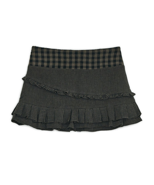 CHECK RUFFLE MINI SKIRT - 2 COLORS BROWN