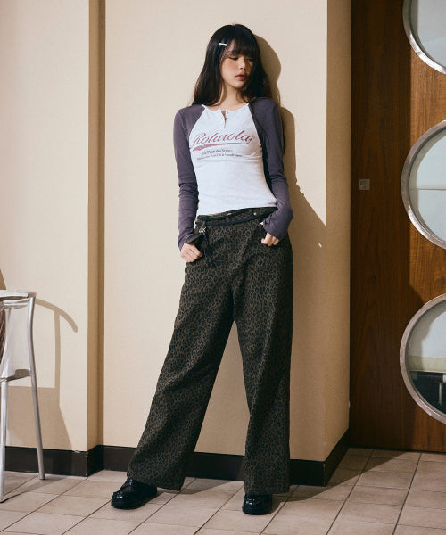 LEOPARD WIDE PANTS CHARCOAL