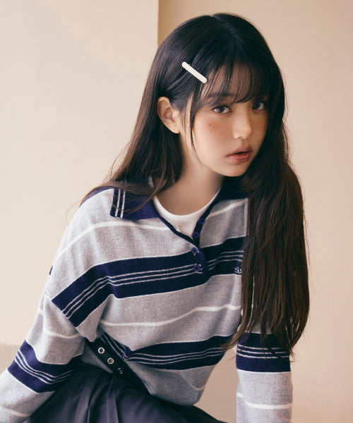 ALPACA STRIPE COLLAR KNIT - 3 COLORS GREY