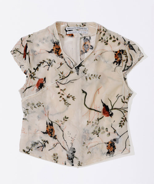 VELVET QIPAO BLOUSE BEIGE