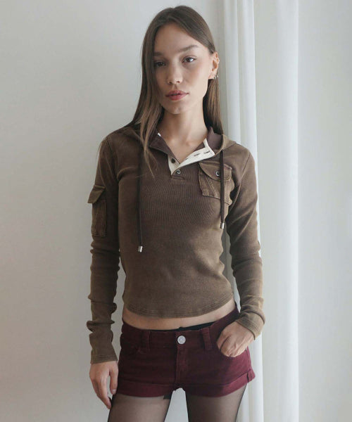 WASHED POCKET HOODIE - 3 COLORS BROWN