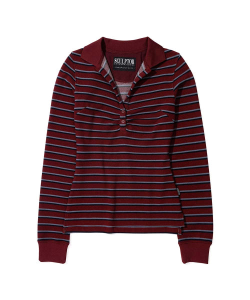 SHIRRING TENNIS SHIRT WINE STRIPE AS SHOWN