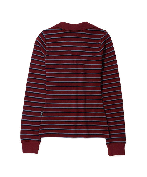 SHIRRING TENNIS SHIRT WINE STRIPE AS SHOWN