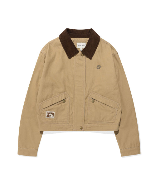 CONTRAST COLLAR WASHED COTTON JACKET #GISELLE同款! - 2 COLORS BEIGE