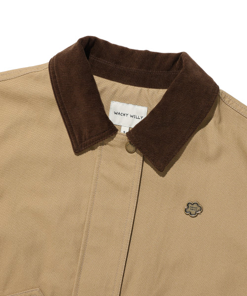 CONTRAST COLLAR WASHED COTTON JACKET #GISELLE同款! - 2 COLORS BEIGE