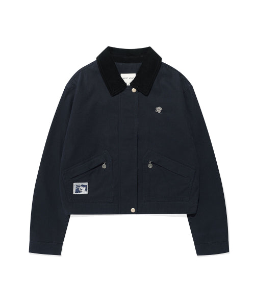 CONTRAST COLLAR WASHED COTTON JACKET #GISELLE同款! - 2 COLORS NAVY