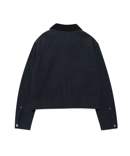 CONTRAST COLLAR WASHED COTTON JACKET #GISELLE同款! - 2 COLORS NAVY
