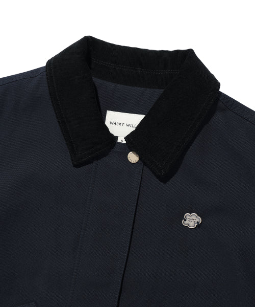 CONTRAST COLLAR WASHED COTTON JACKET #GISELLE同款! - 2 COLORS NAVY