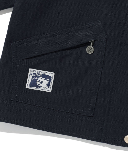 CONTRAST COLLAR WASHED COTTON JACKET #GISELLE同款! - 2 COLORS NAVY