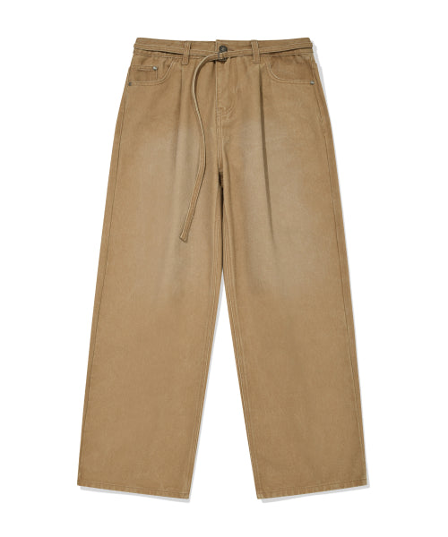 PIGMENT PINTUCK BELTED DENIM PANTS #GISELLE同款! - 2 COLORS BROWN
