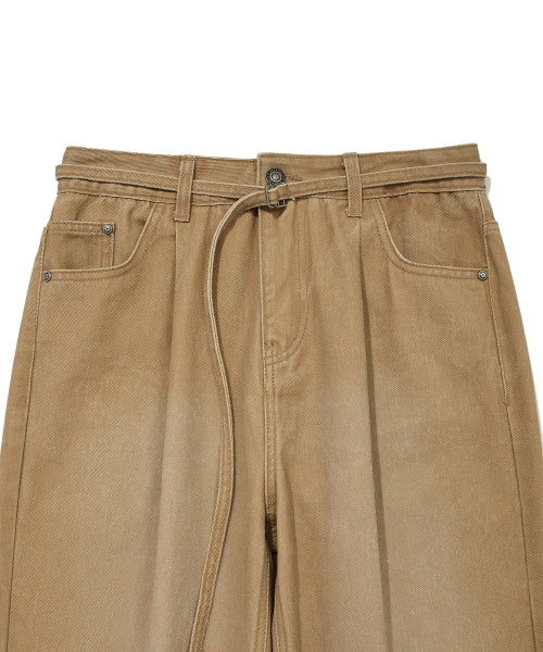 PIGMENT PINTUCK BELTED DENIM PANTS #GISELLE同款! - 2 COLORS BROWN
