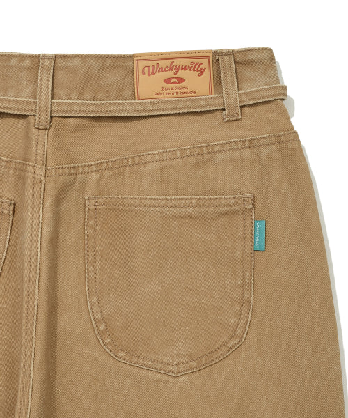 PIGMENT PINTUCK BELTED DENIM PANTS #GISELLE同款! - 2 COLORS BROWN