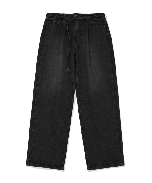 PIGMENT PINTUCK BELTED DENIM PANTS #GISELLE同款! - 2 COLORS BLACK