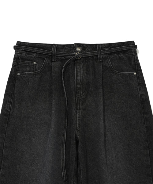 PIGMENT PINTUCK BELTED DENIM PANTS #GISELLE同款! - 2 COLORS BLACK