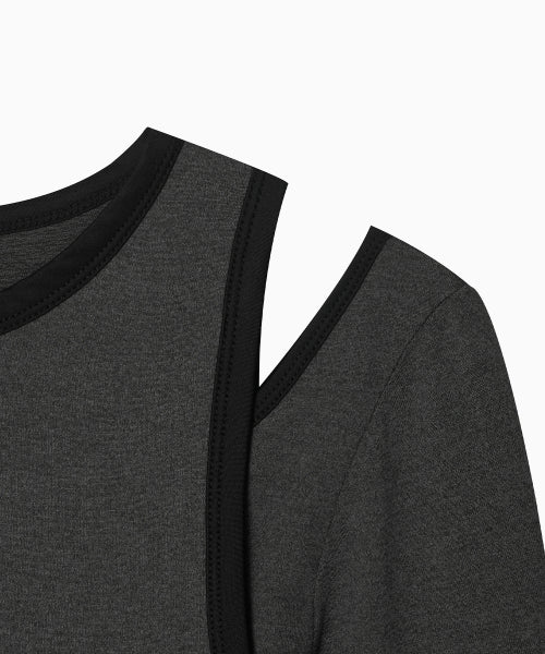 STRETCH LAYERED T SHIRT - 3 COLORS CHARCOAL