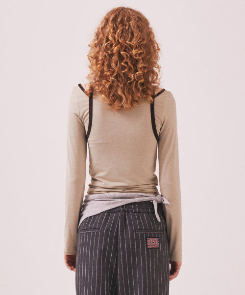STRETCH LAYERED T SHIRT - 3 COLORS BEIGE