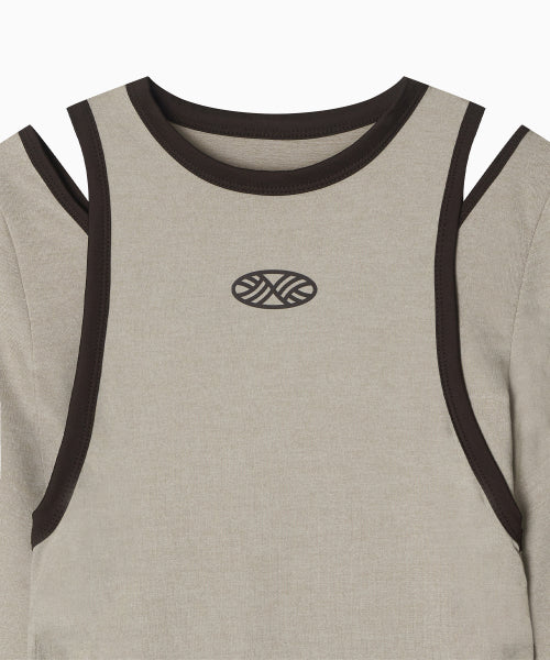 STRETCH LAYERED T SHIRT - 3 COLORS BEIGE