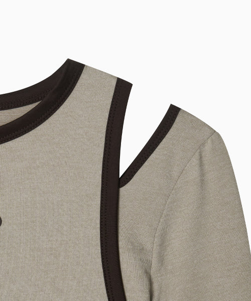 STRETCH LAYERED T SHIRT - 3 COLORS BEIGE