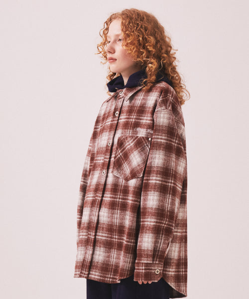 MNS CLASSIC CHECK OVERSIZED SHIRT JACKET - 3 COLORS BURGUNDY