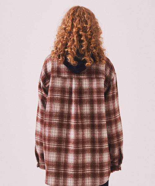 MNS CLASSIC CHECK OVERSIZED SHIRT JACKET - 3 COLORS BURGUNDY