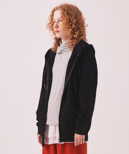 MENASOO APPLIQUE TWO WAY HOODIE ZIP UP - 3 COLORS BLACK
