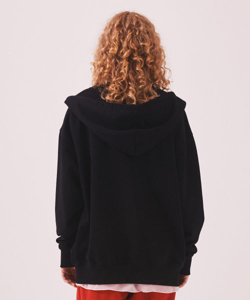 MENASOO APPLIQUE TWO WAY HOODIE ZIP UP - 3 COLORS BLACK