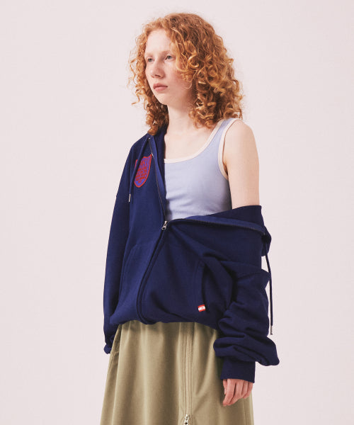 MENASOO APPLIQUE TWO WAY HOODIE ZIP UP - 3 COLORS NAVY