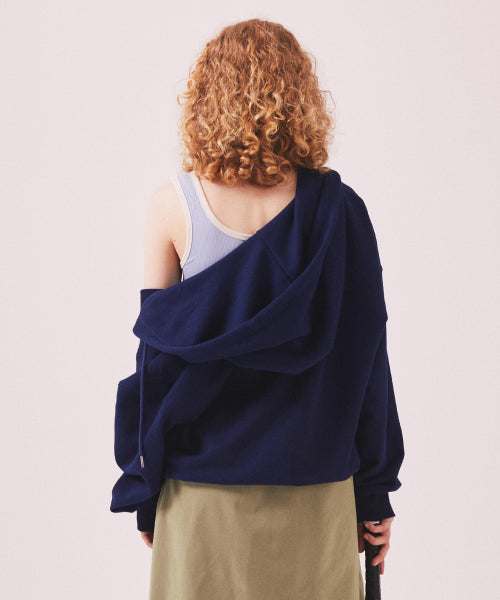 MENASOO APPLIQUE TWO WAY HOODIE ZIP UP - 3 COLORS NAVY