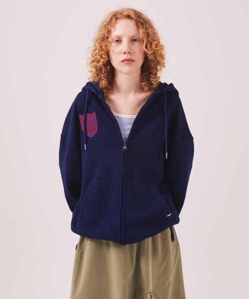 MENASOO APPLIQUE TWO WAY HOODIE ZIP UP - 3 COLORS NAVY