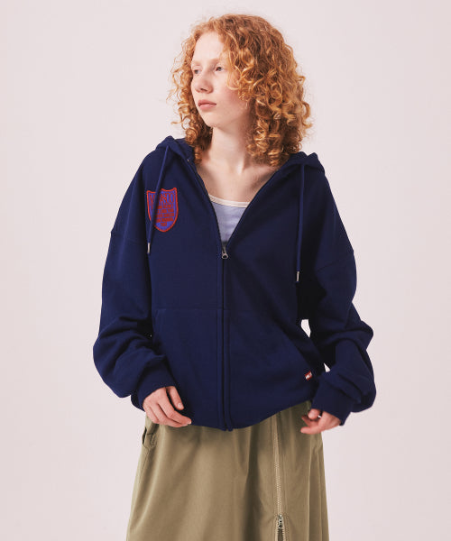 MENASOO APPLIQUE TWO WAY HOODIE ZIP UP - 3 COLORS NAVY