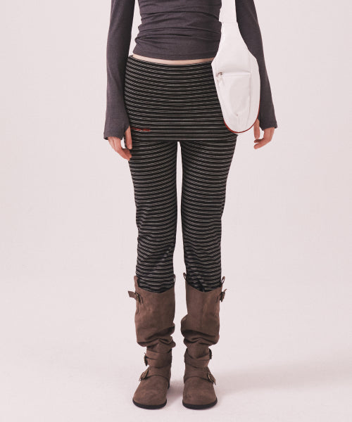 BRUSHED STRIPED SKIRT PANTS - 2 COLORS BLACK