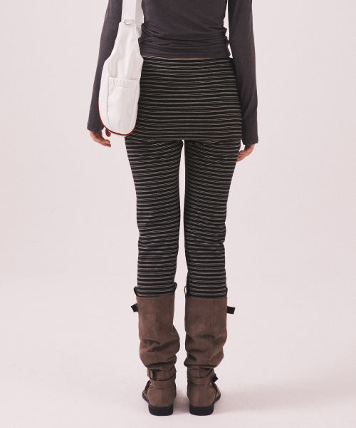 BRUSHED STRIPED SKIRT PANTS - 2 COLORS BLACK
