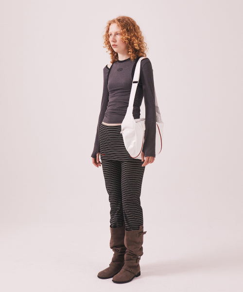 BRUSHED STRIPED SKIRT PANTS - 2 COLORS BLACK