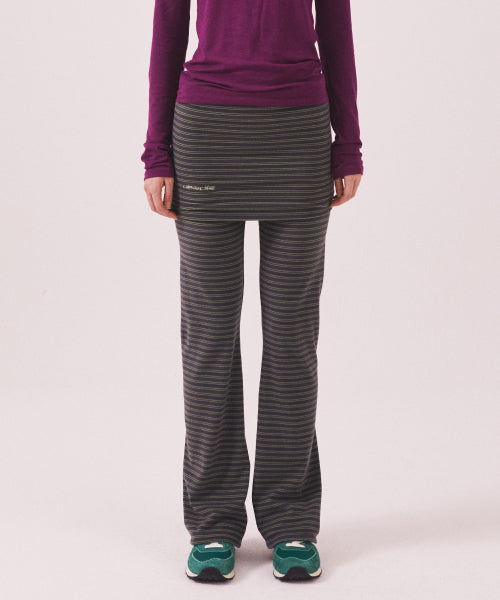 BRUSHED STRIPED SKIRT PANTS - 2 COLORS KHAKI