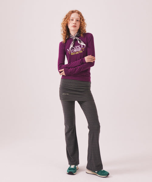 BRUSHED STRIPED SKIRT PANTS - 2 COLORS KHAKI