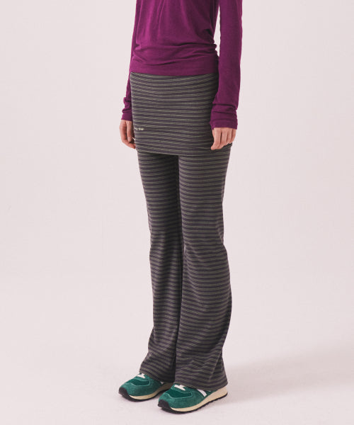 BRUSHED STRIPED SKIRT PANTS - 2 COLORS KHAKI