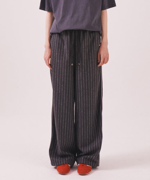 MNS PINSTRIPE WIDE BRUSHED PANTS - 2 COLORS GREY