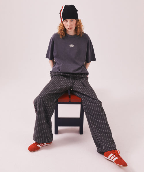 MNS PINSTRIPE WIDE BRUSHED PANTS - 2 COLORS GREY