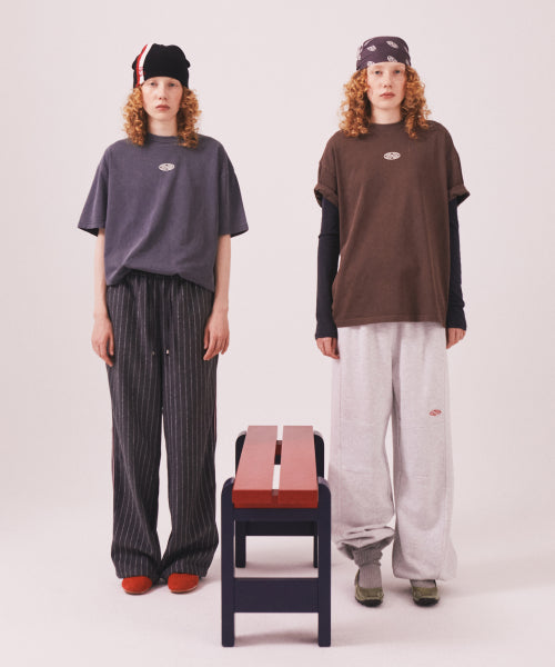 MNS PINSTRIPE WIDE BRUSHED PANTS - 2 COLORS GREY
