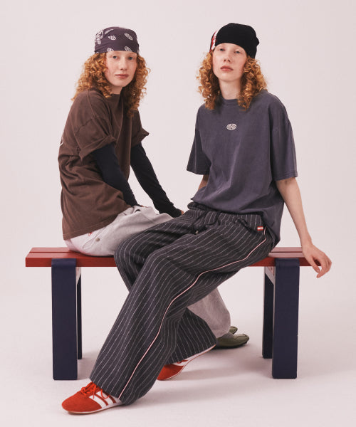 MNS PINSTRIPE WIDE BRUSHED PANTS - 2 COLORS GREY