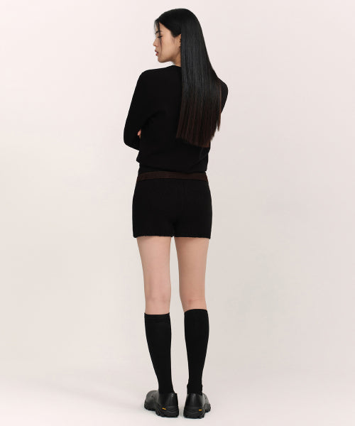 WOMENS MINI BOUCLE KNIT SHORTS #韓韶禧同款! - 3 COLORS BLACK