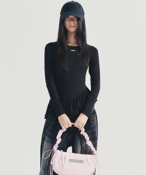 CRYSTAL SHIRRING RIBBON ROUND BAG #徐睿知同款! - 5 COLORS BABY PINK