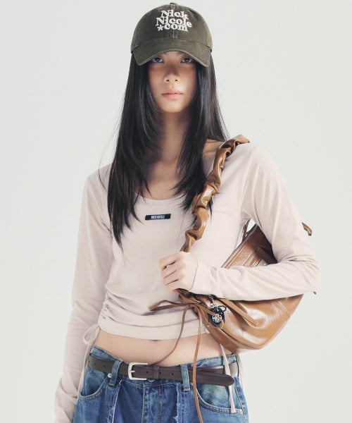 CRYSTAL SHIRRING RIBBON ROUND BAG #徐睿知同款! - 5 COLORS BROWN