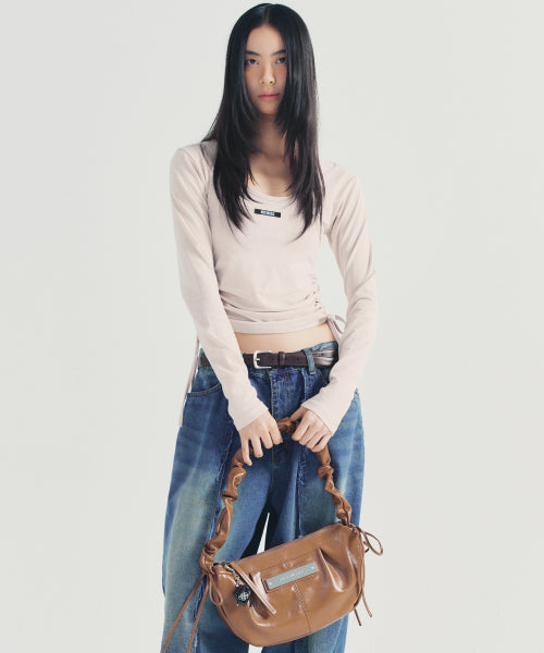 CRYSTAL SHIRRING RIBBON ROUND BAG #徐睿知同款! - 5 COLORS BROWN