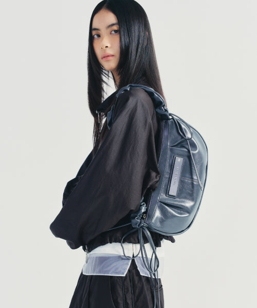 CRYSTAL SHIRRING RIBBON ROUND BAG #徐睿知同款! - 5 COLORS CHARCOAL