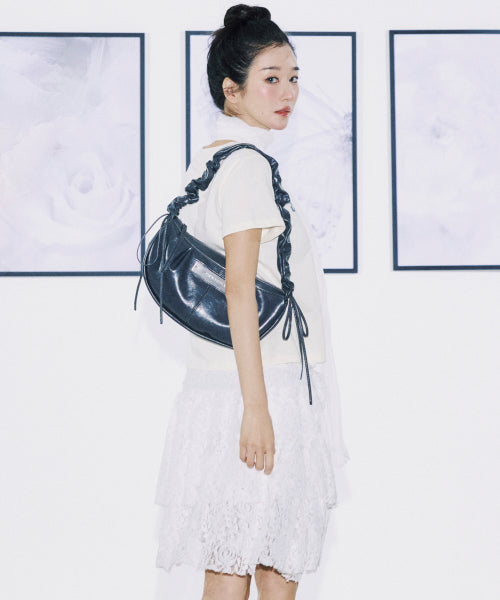 CRYSTAL SHIRRING RIBBON ROUND BAG #徐睿知同款! - 5 COLORS CHARCOAL