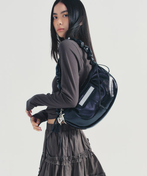 CRYSTAL SHIRRING RIBBON ROUND BAG #徐睿知同款! - 5 COLORS BLACK