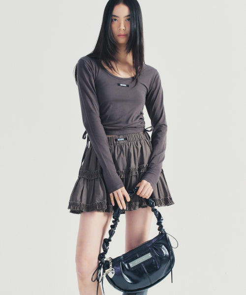 CRYSTAL SHIRRING RIBBON ROUND BAG #徐睿知同款! - 5 COLORS BLACK