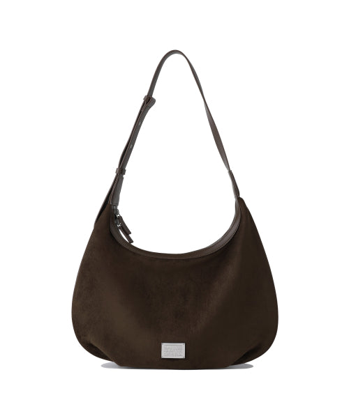 CLASSIC LOGO ROUND SUEDE SHOULDER BAG - 2 COLORS BROWN